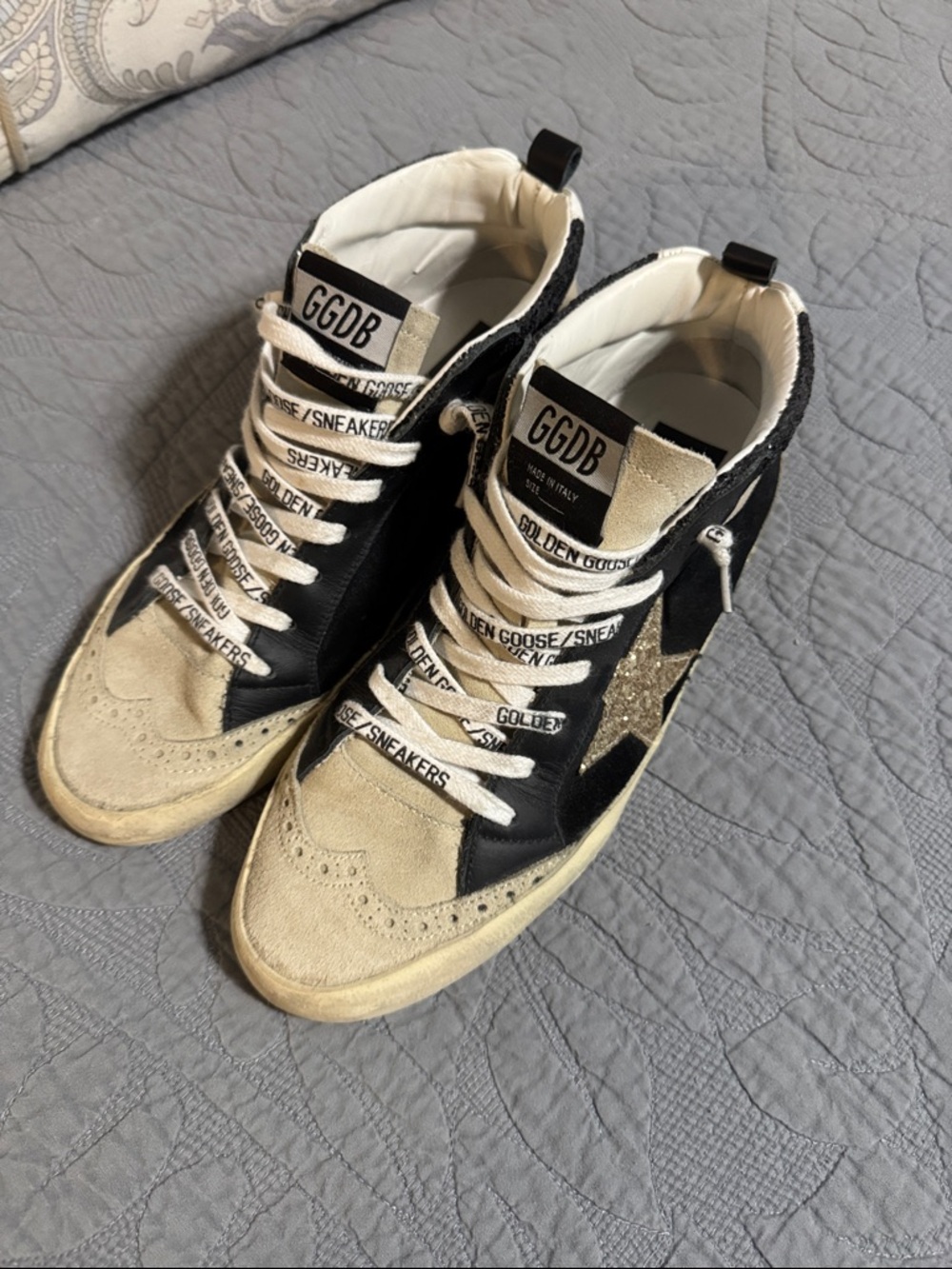Golden Goose Black, Cream & Gold High-Top Sneakers